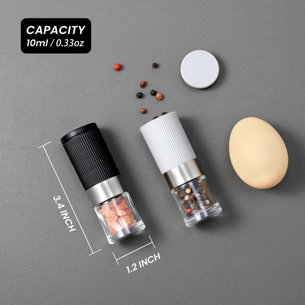 Mini Salt and Pepper Grinder Set, Small Tiny Adjustable Coarseness Ceramic Sa...