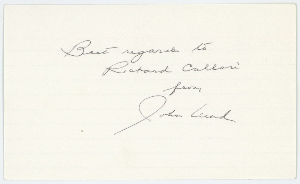 John Lund Actor Autographed Signed Index Card AMCo COA 15303