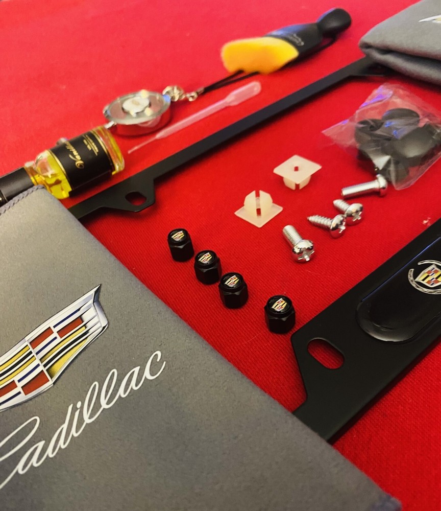 Cadillac Car Kit Tag Frame Dust Brush, Diffuser Rag Hardware & Valve Stem Caps