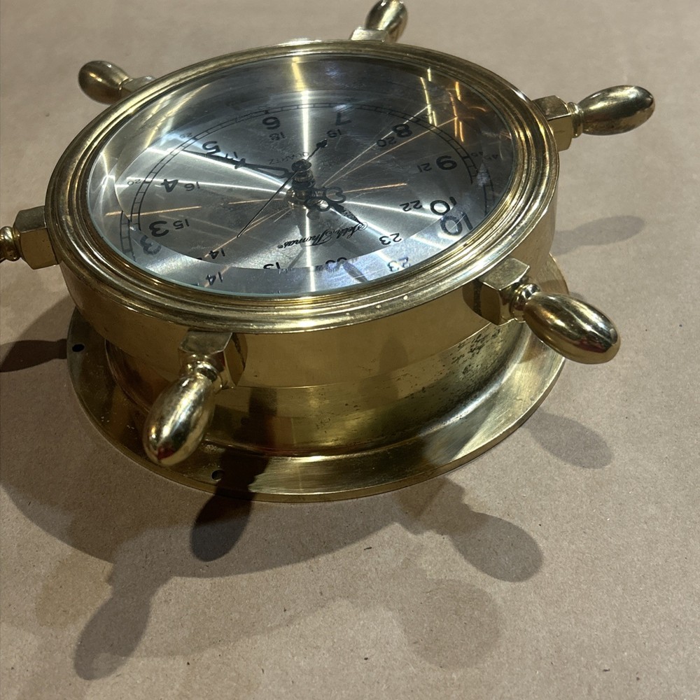 SETH THOMAS MARITIME, SOLID BRASS, SHIP'S TABLE TOP CLOCK Damaged Stand Working