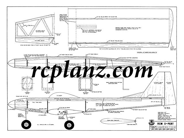 R/C AIRPLANE PLANS & PATTERNS: X-Pert 54" Wingspan - 4ch .40 Pattern Plane