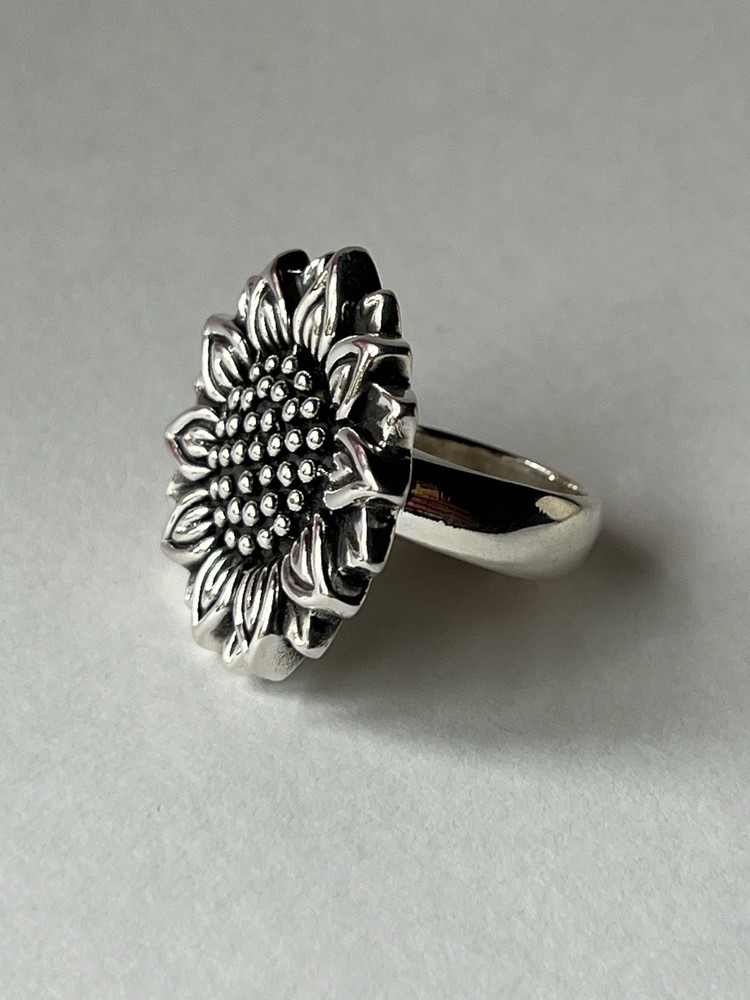 Artisan Sunflower Ring 925 Sterling Silver Size 8 Boho Statement Piece