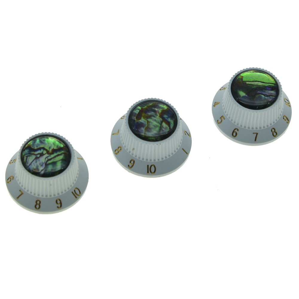 3pcs Plastic Push On Fit Abalone Top ST Guitar Knobs Bass Knobs White for Strat