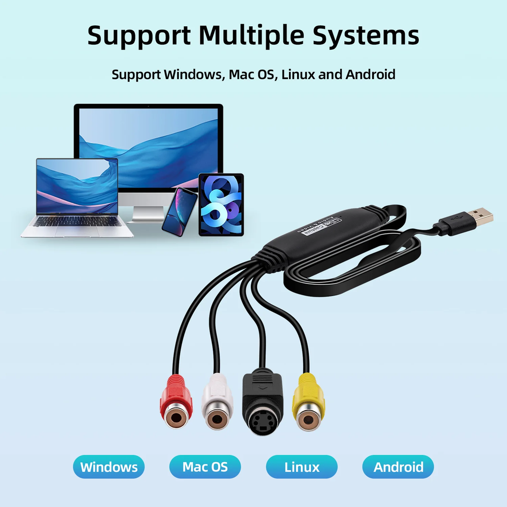 USB 2.0 Audio Video Capture Card Device Converter for Mac/PC/ Windows/Android