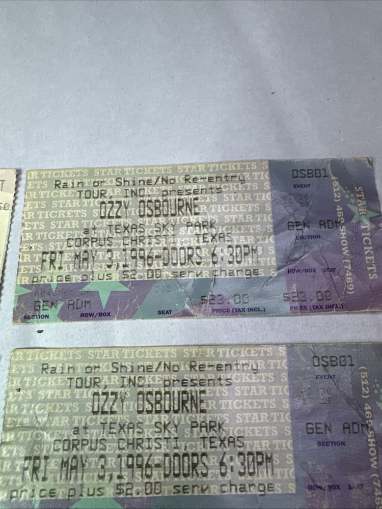 Ozzy Osbourne 1996 May 3, And OzzFest 97, Ticket Stubs