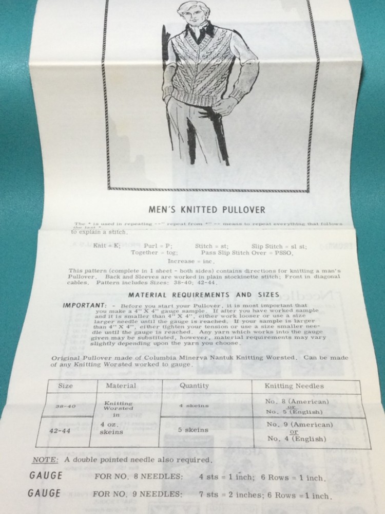 Vtg Mail Order Design 931 KNITTED MEN'S PULLOVER Sweater Pattern Original
