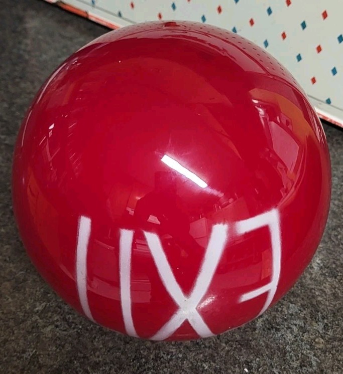 Antique Exit Light Shade Fixture Ruby Red Glass 1940s 50s 5.5" Round Globe NICE