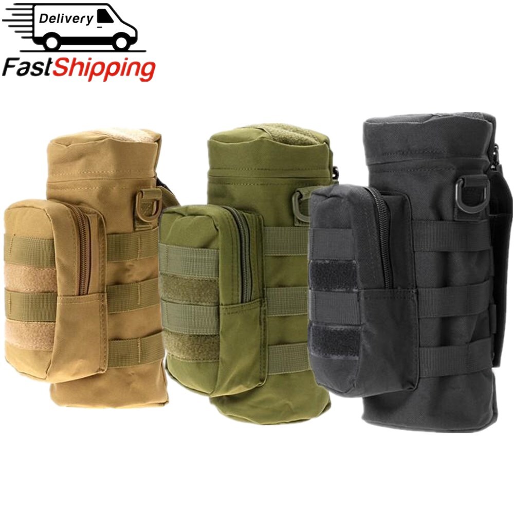 Molle Water Bottle Holder Tactical Water Bottle Pouch for Backpack & D-Ring Hook