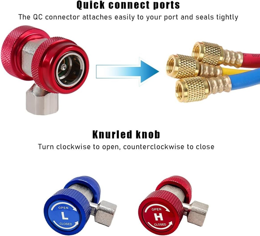 2X Adjustable A/C HVAC Adapter High Low Quick Coupler Hose Connector Fitting Kit