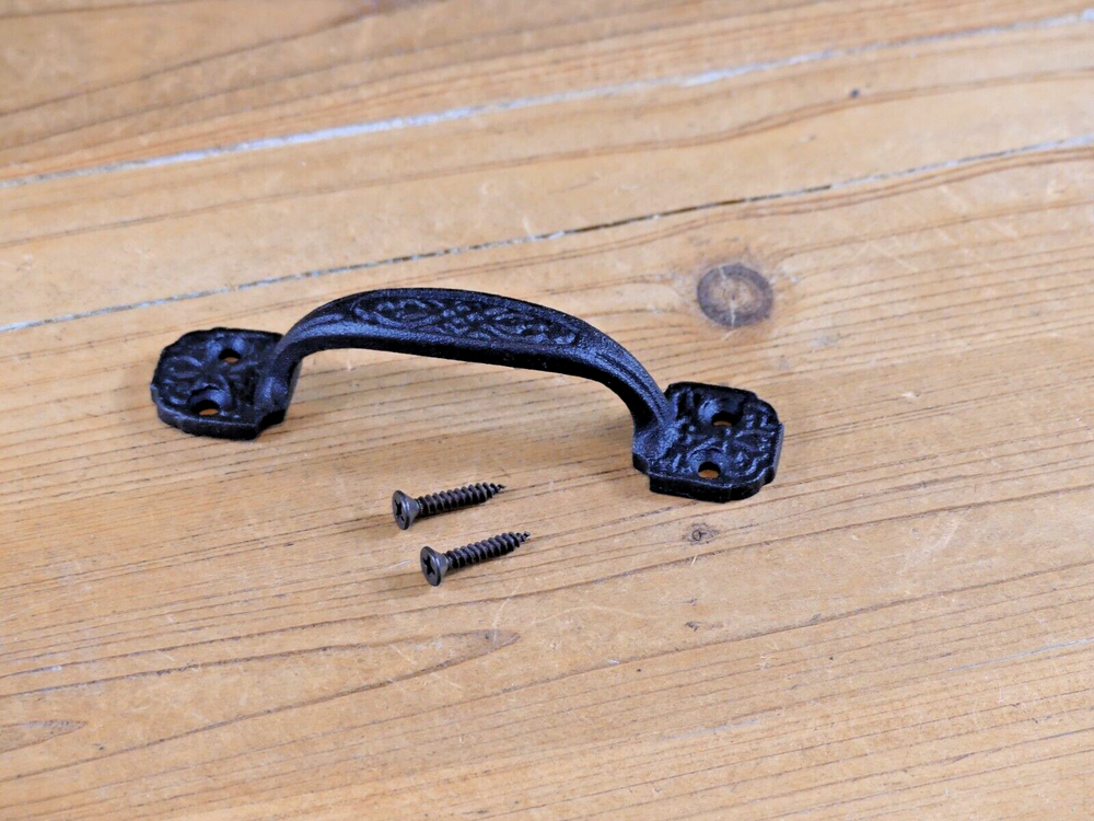 5 Small Drawer Pulls 4 1/4" Window Antique Vintage Style Rustic Cast Iron BLACK
