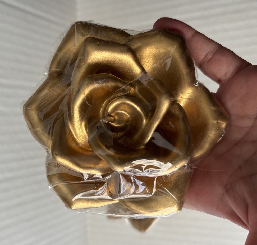 2 New 4” Rose-Shaped Gold Candles