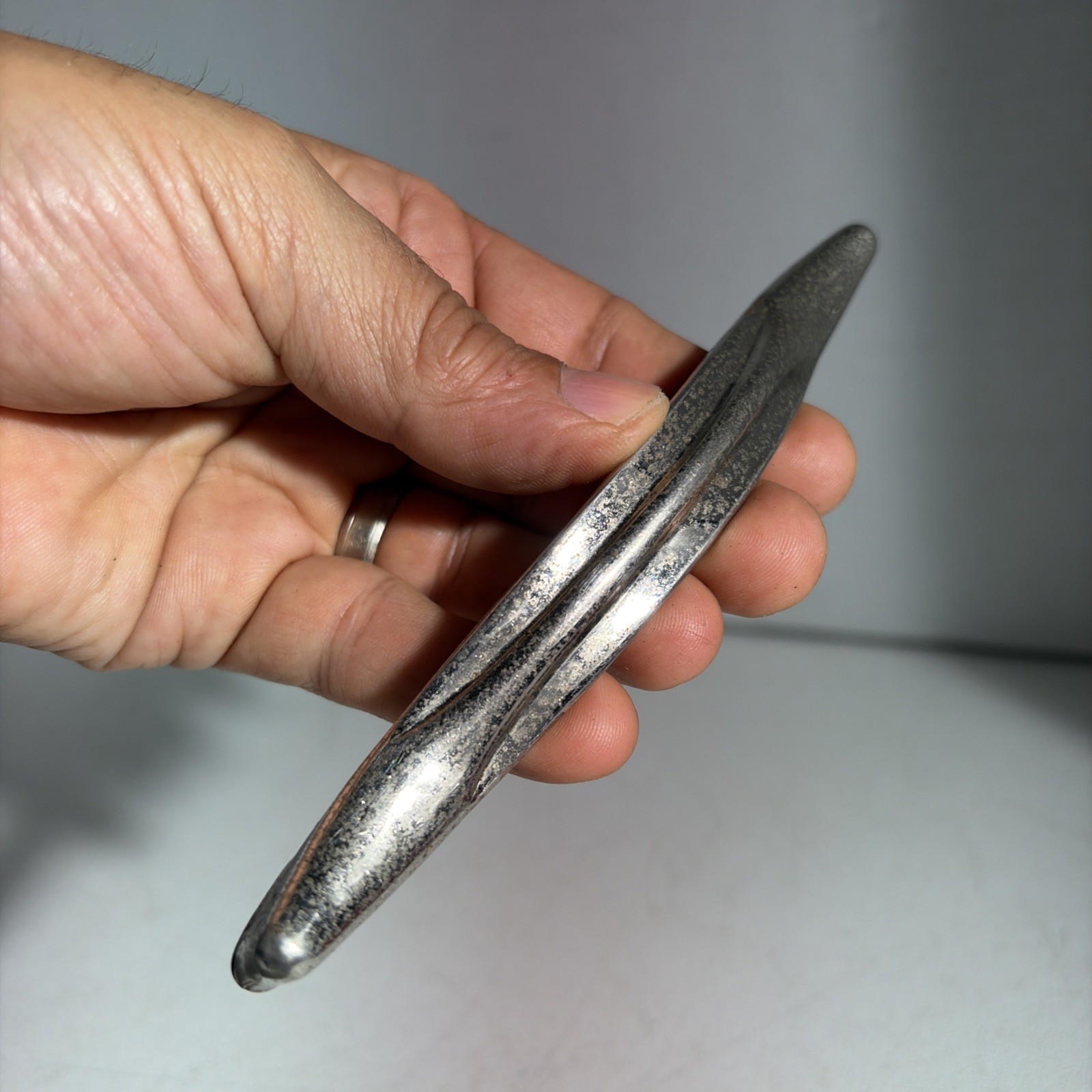 Vintage Single Mid Century Modern Silver Tone Metal Drawer Pull Handle Japan