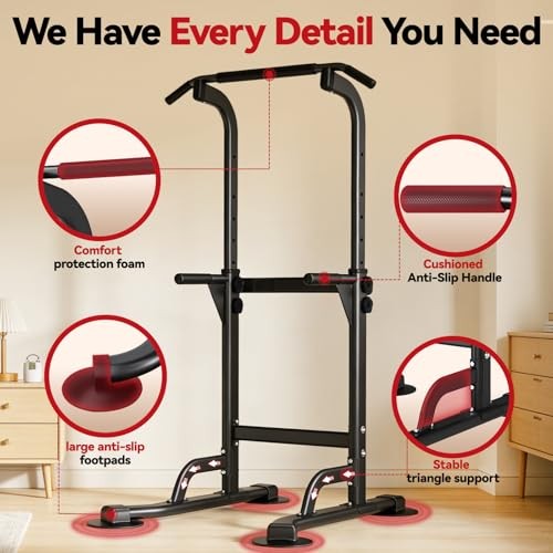 Power Tower Pull Up Dip Station Foldable, Pull Up Bar Station Black-04