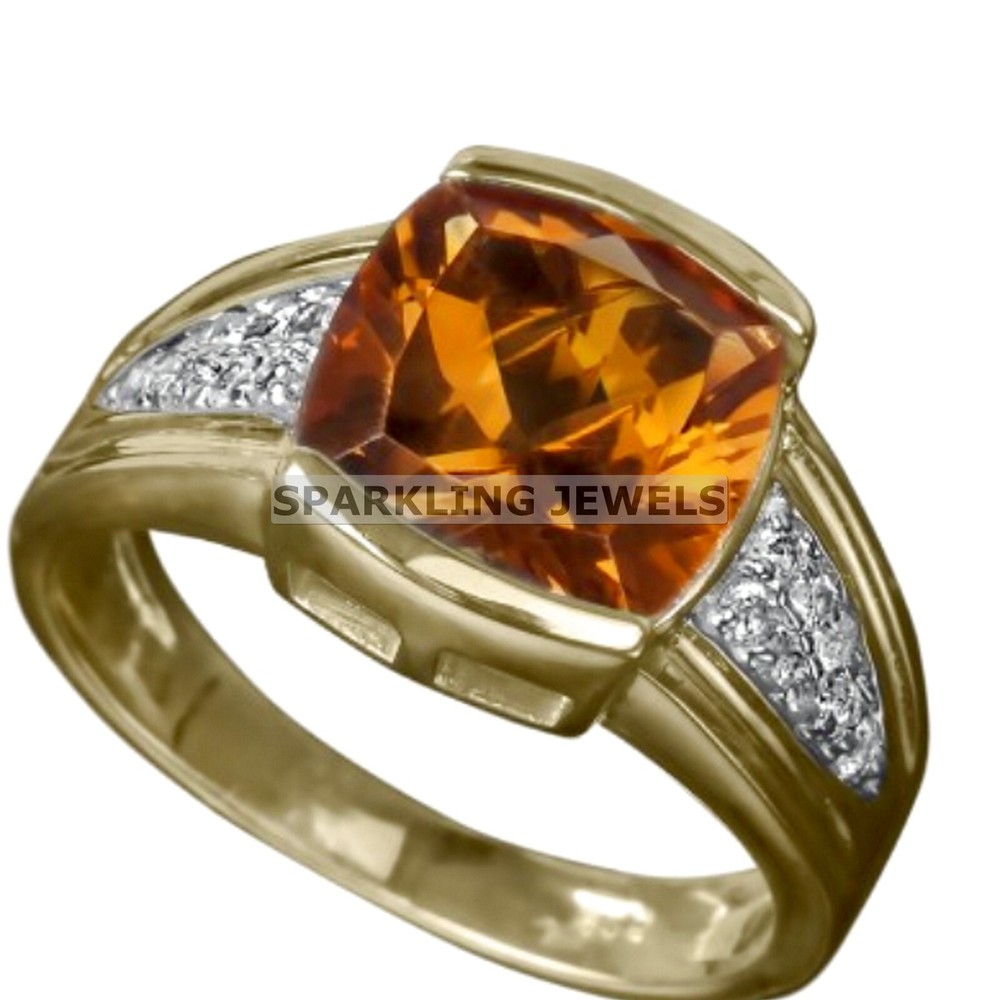 Flawless Citrine Cushion Cut With 14K Solid  Gold  Ring For Men #C166