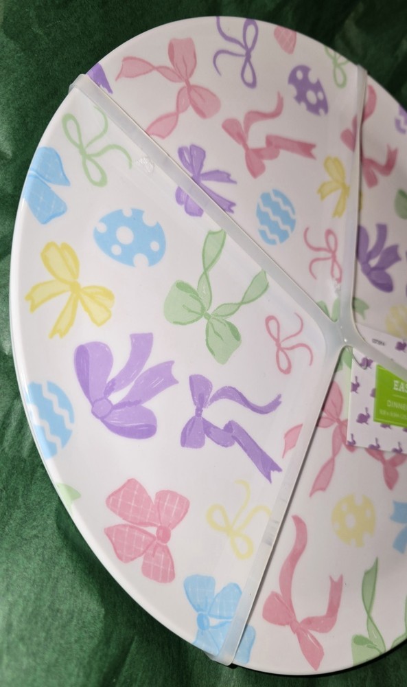 New Bows & Eggs 4 Melamine Easter Pastel Dinner Plates