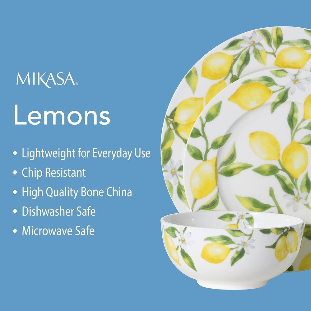 Lemons 16-Piece Dinnerware Set Service For 4 Multicolor