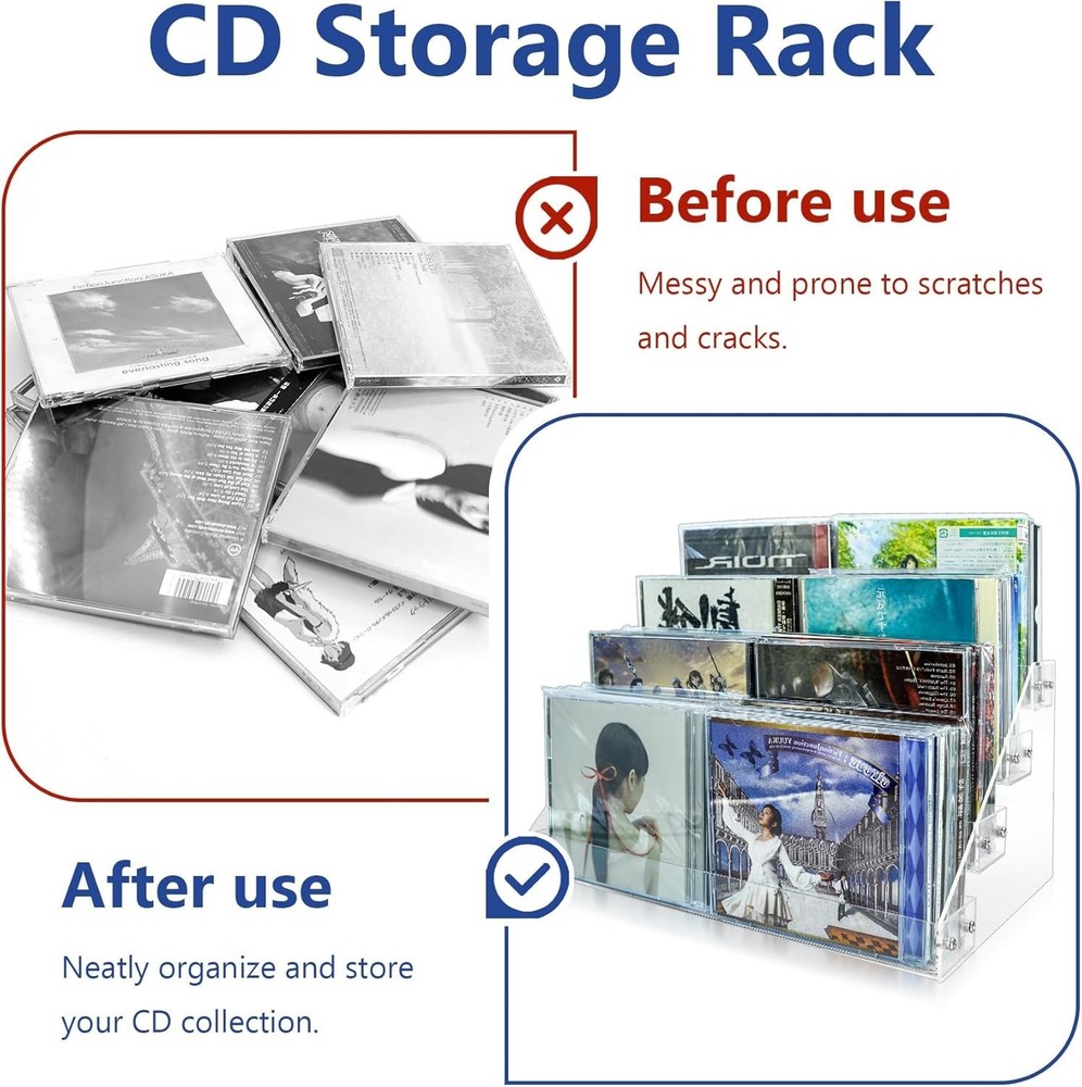 Stackable CD/DVD Multimedia Holder Media Storage Rack Clear Plastic 32 CD Holder
