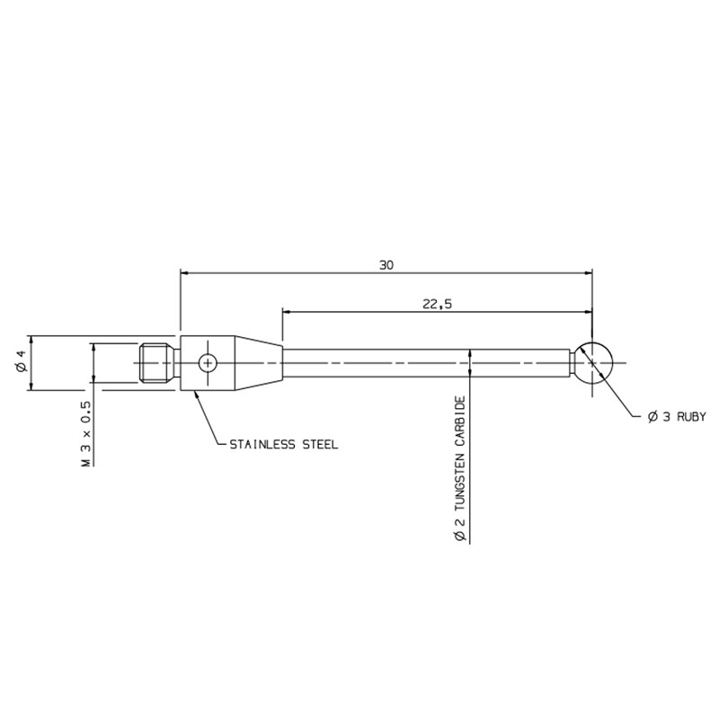 CMM Touch Probe M3 Thread DIA 3mm Ruby Sphere Point Length 30mm for A-5003-0057