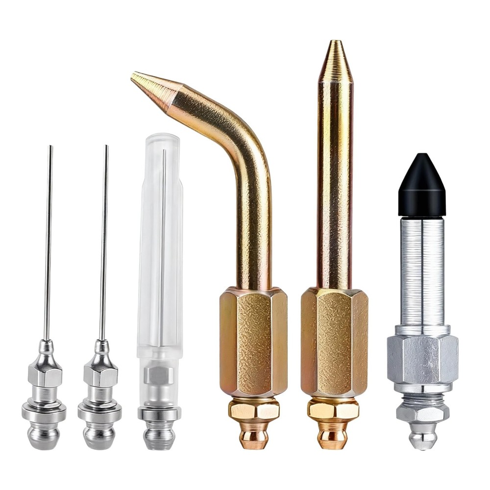 6Pcs Grease Gun Accessory Kit – Includes Needle Tip Dispenser, Rubber Flex