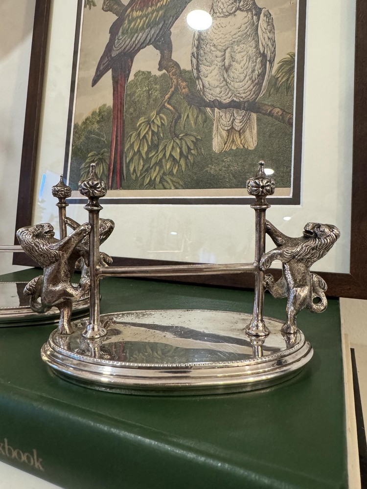 Pair of Vintage Silver Plate Lion Crest Knife Rests