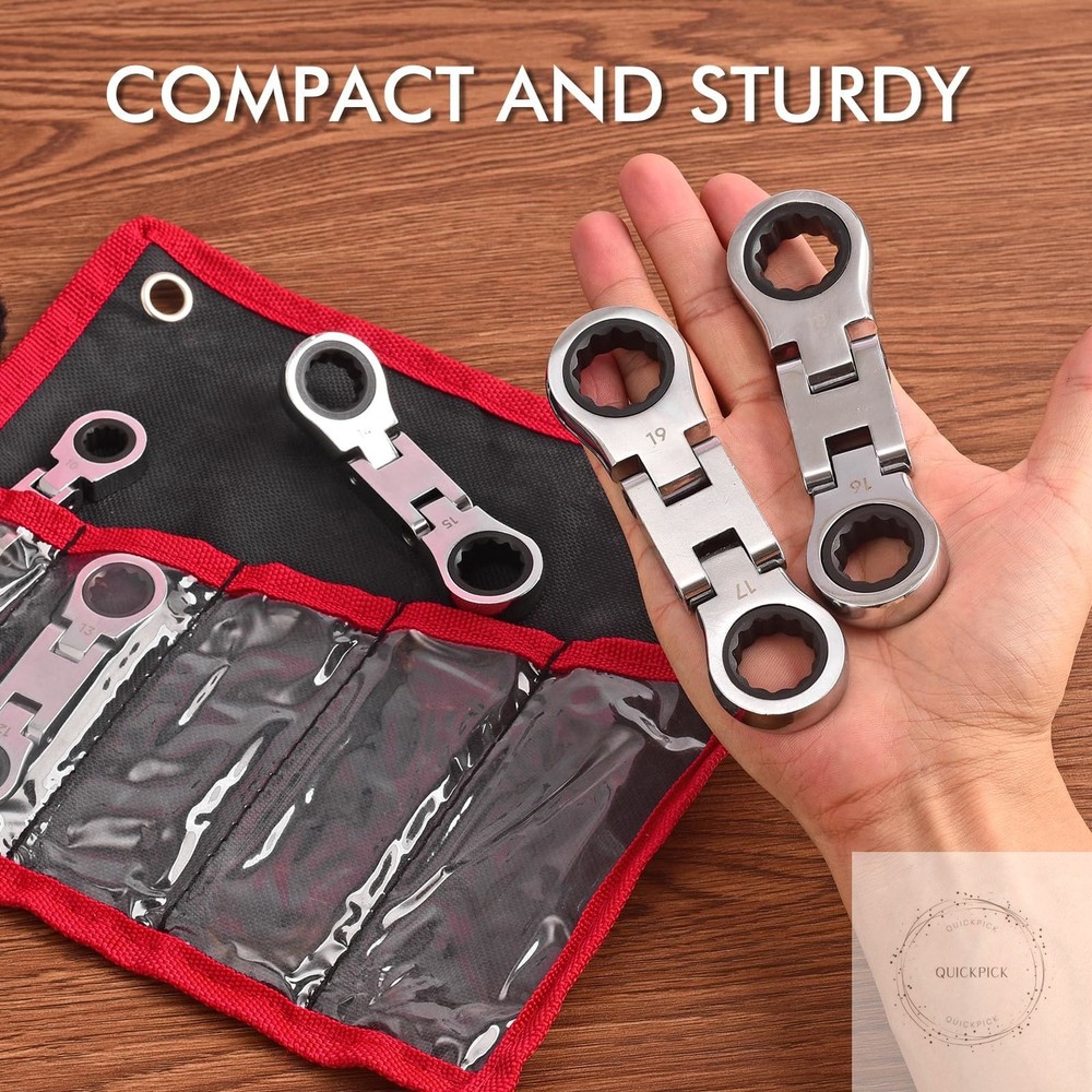 Stubby Wrenches Set, 72-Tooth Flex Head Ratcheting Wrench Set Compact Double Box