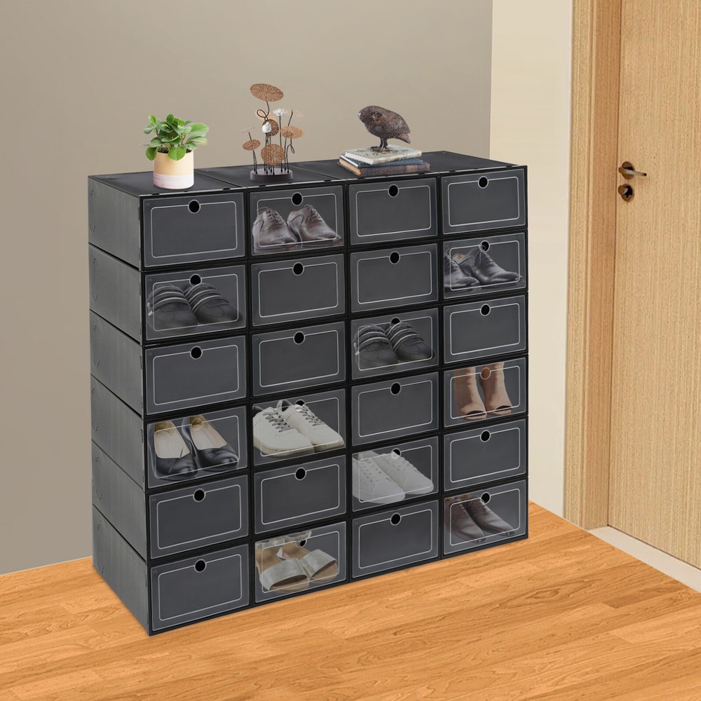 24 Pack Shoe Storage Boxes, Stackable Shoe Boxes, Shoe Storage Organizer NEW