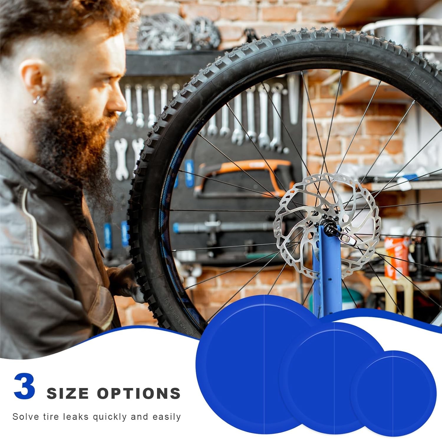 60PCS Tire Patch Kit, 32mm 42mm 58mm Round Rubber Tire Patches with Roller, Univ