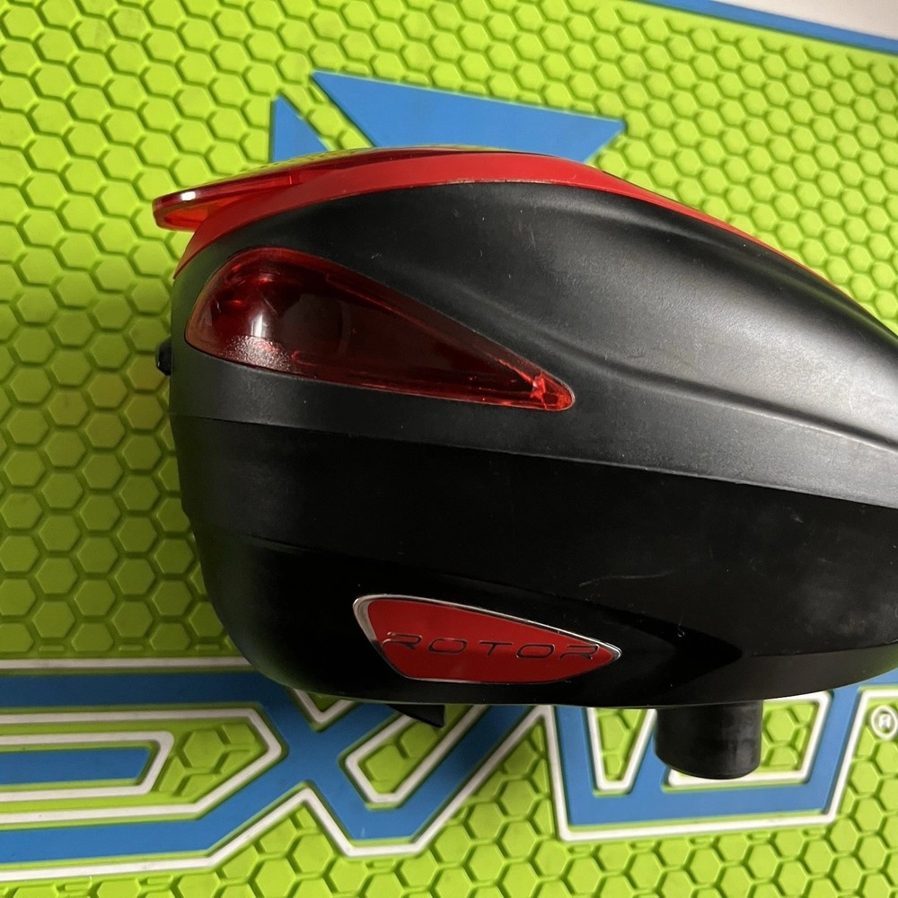 DYE ROTOR PAINTBALL LOADER HOPPER + RAIN LID - BLACK / RED - TESTED