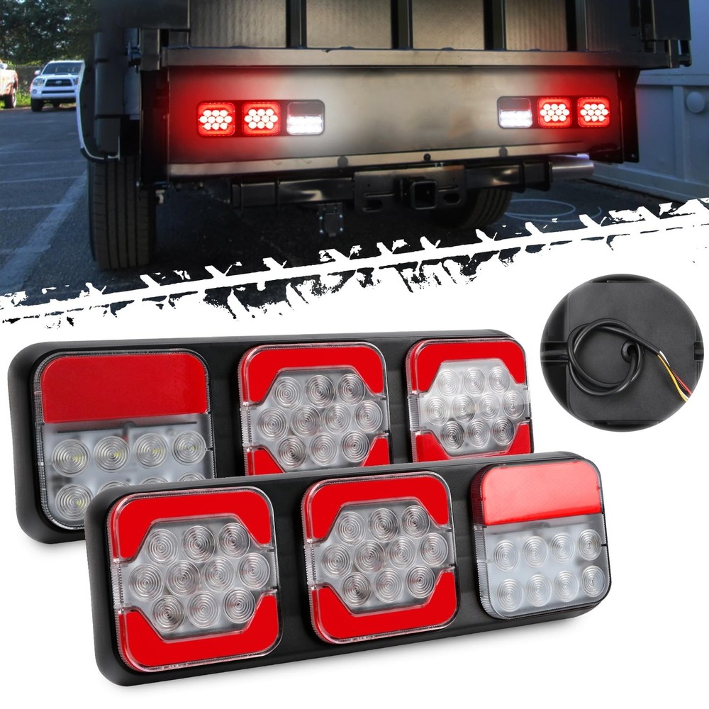2pcs Camper RV Tail Lights Trailer Triple Leds Tail Clearance Rectangle Stop ...