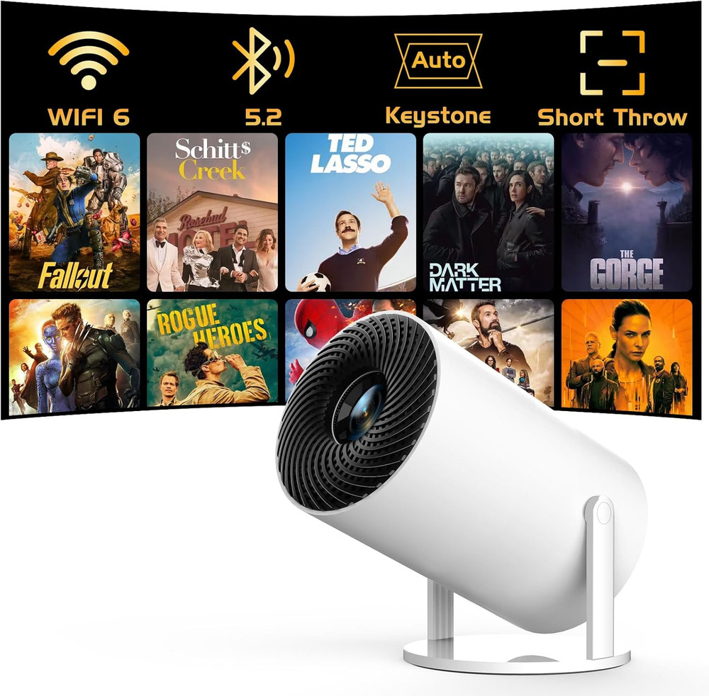 [Electronic Focus with Short Throw]  Mini Projector with Wifi 6 and Bluetooth, A