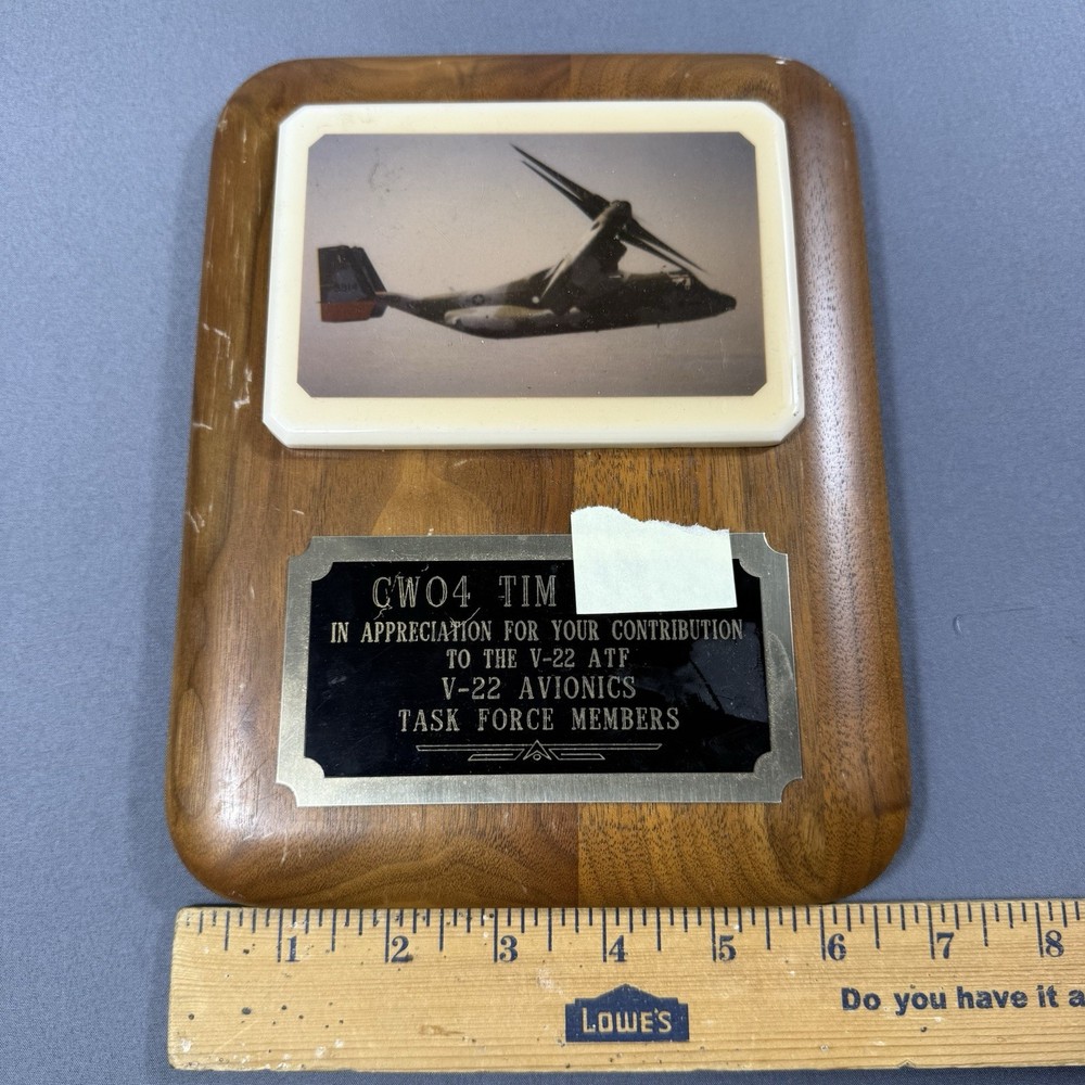 Vintage US Marine Corps USMC Early V-22 OSPREY Dev Avionics Task Force Plaque