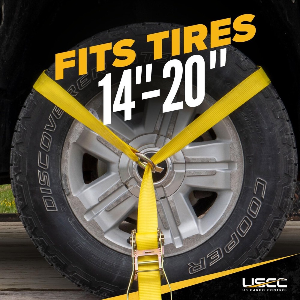 US Cargo Control Side Mount Wheel Nets with Ratchets and Flat Hooks (4-Pack),...