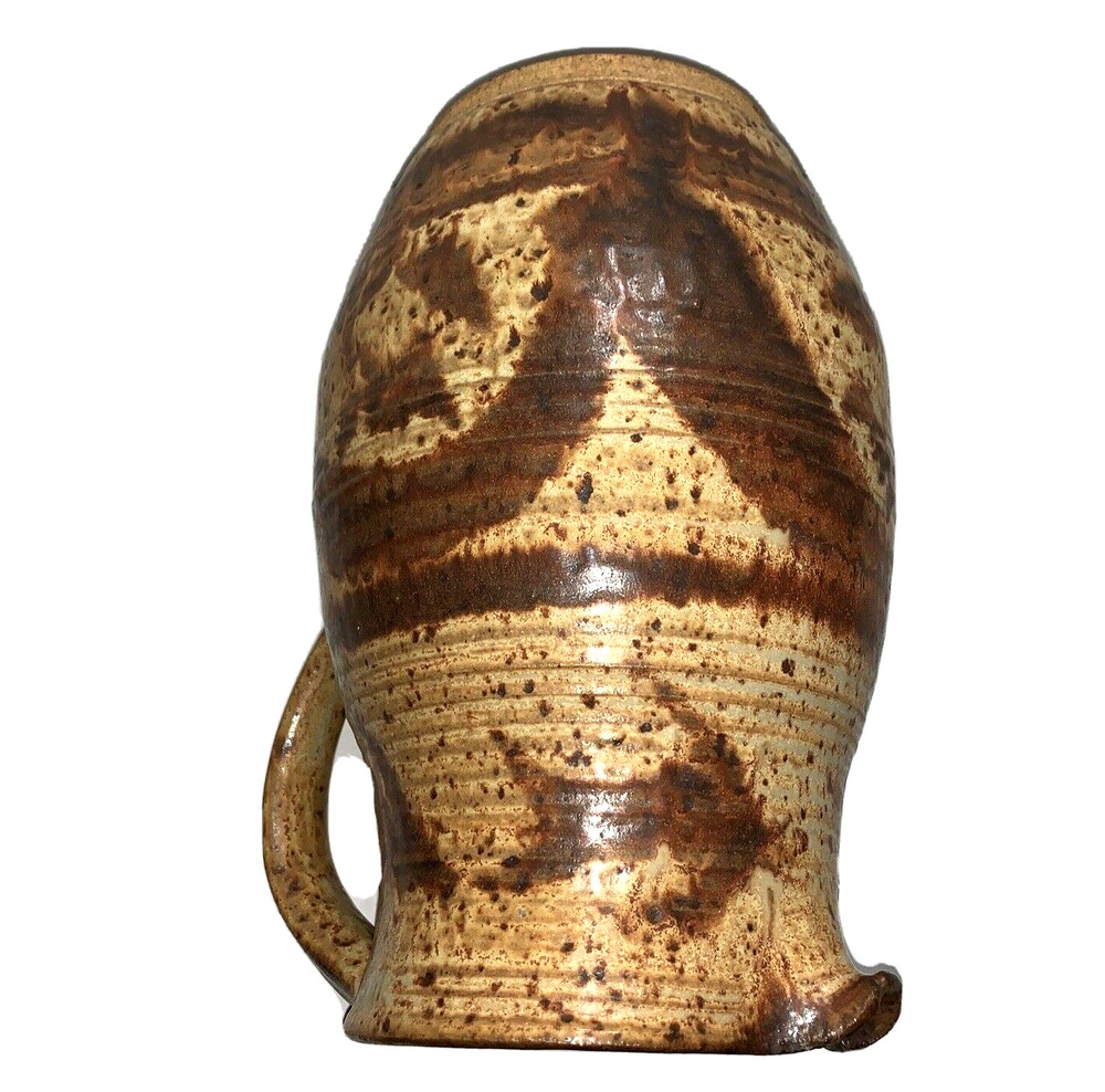 Vintage Artist Signed Art Pottery Pitcher Applied Handle