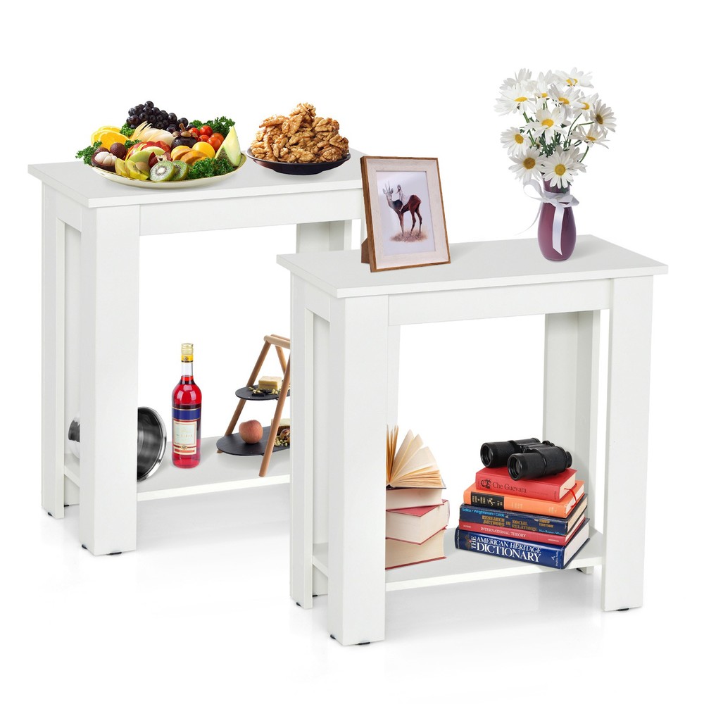2 PCS 2-Tier End Table Modern Sofa Bedside Compact Nightstand w/ Storage Shelf