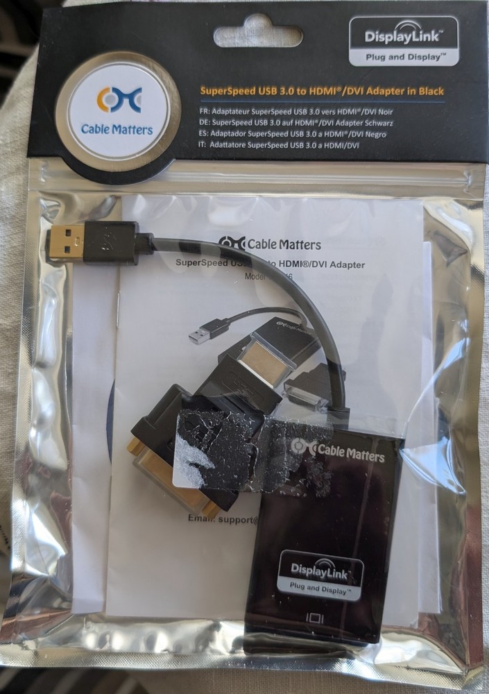 Cable Matters usb to hdmi/DVI adapter DisplayLink