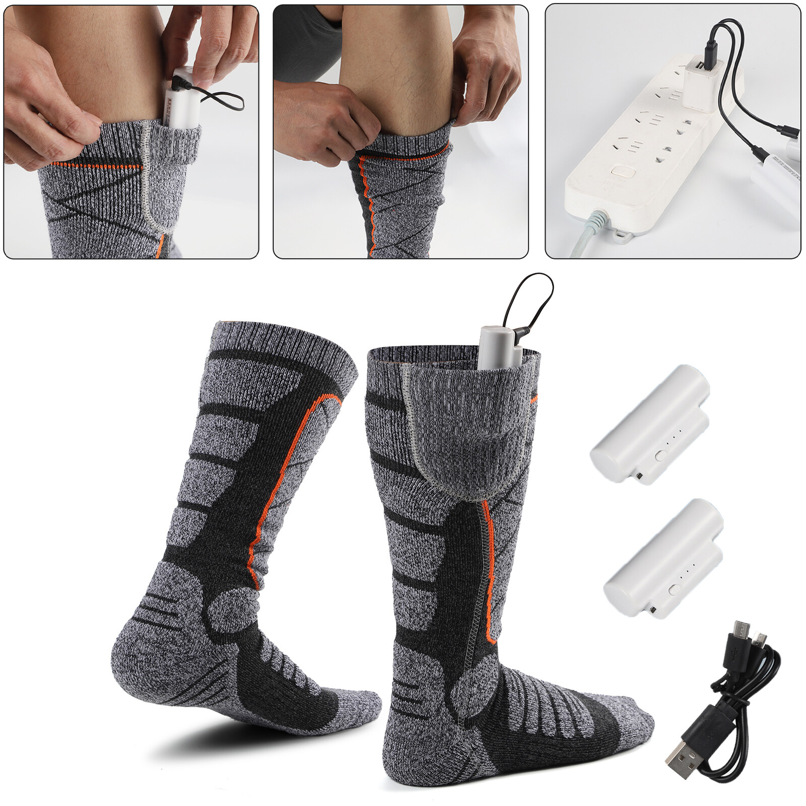 3.7v Heated Warm Socks w/2 Rechargeable Battery Men Women Washable Electric Sock