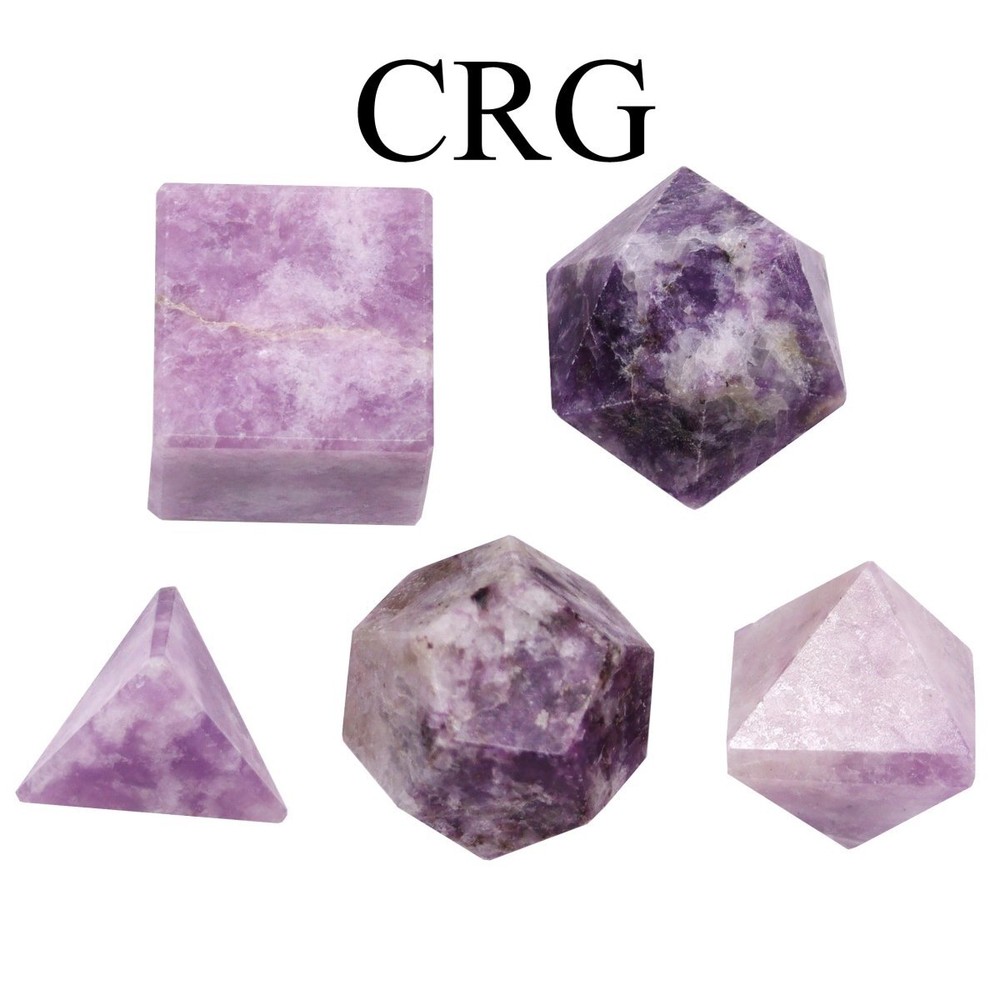 Lepidolite Platonic Solid Geometry Set (5 Pieces) Size 18-20mm Geometric Shapes