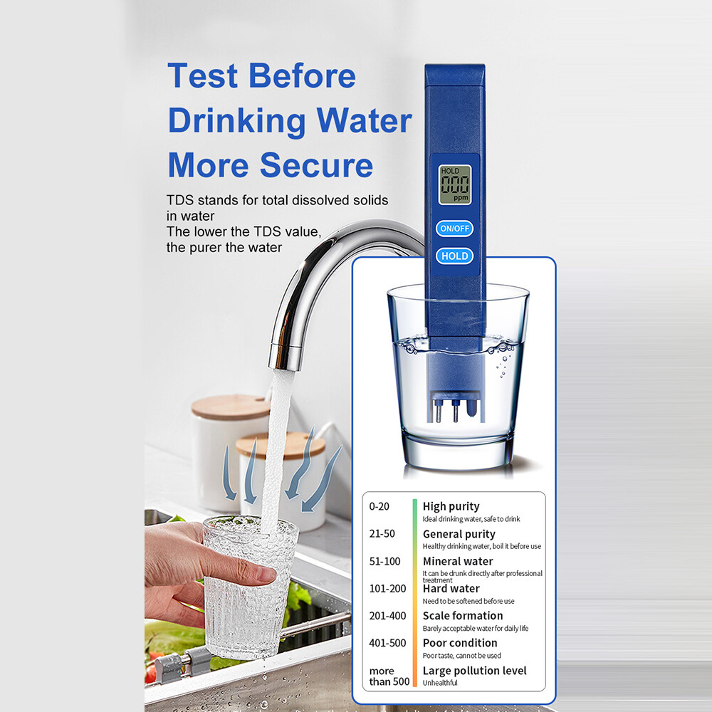 TDS Meter Digital Tester Water Quality Testing Tool for Drinking Water 0-9990ppm