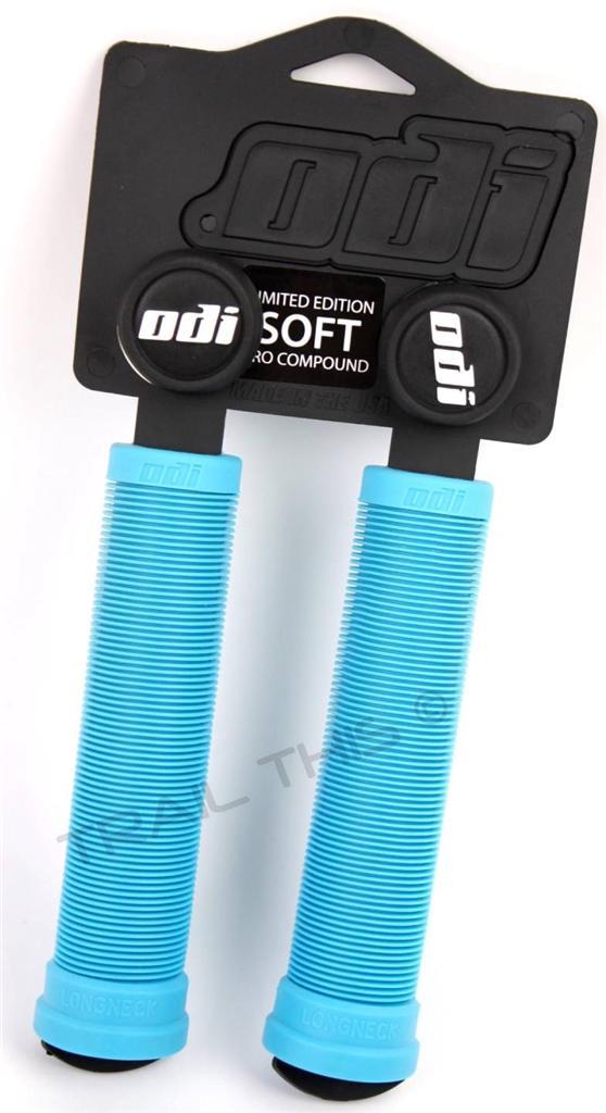 ODI Soft Flangeless AQUA BLUE Longneck Grips Softies BMX Bikes / Scooters 135mm