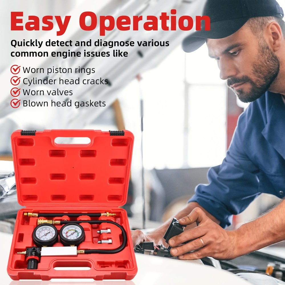 Cylinder Leak Down Tester Petrol Engine Compression Leakage Detector Tool Kit