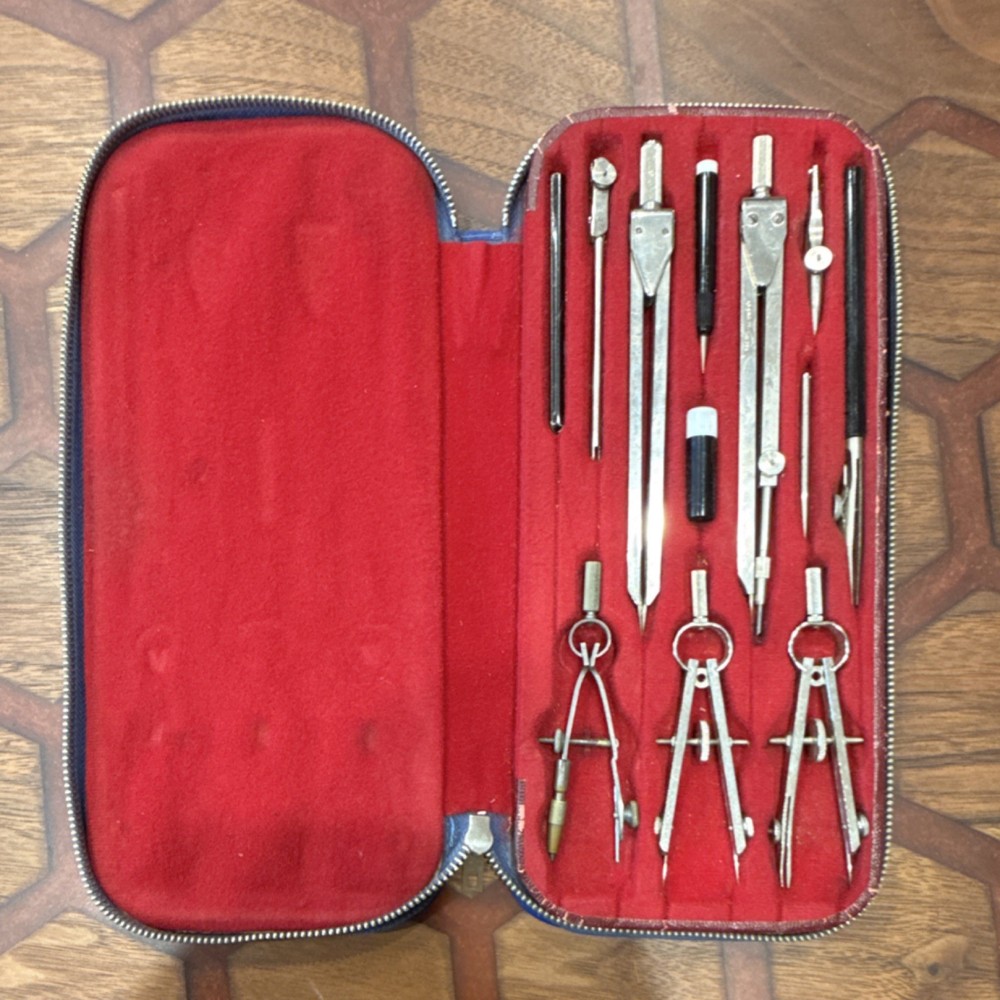 Tacro 2131 Germany Vintage Drafting Tool Set, Precision Instruments in Blue Case