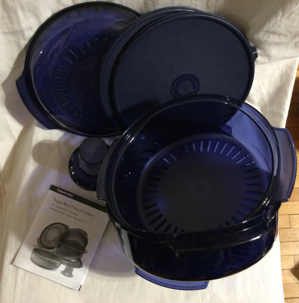 Tupperware Blue 7 Piece Steamer Microwave Stack Cooker Set EUC