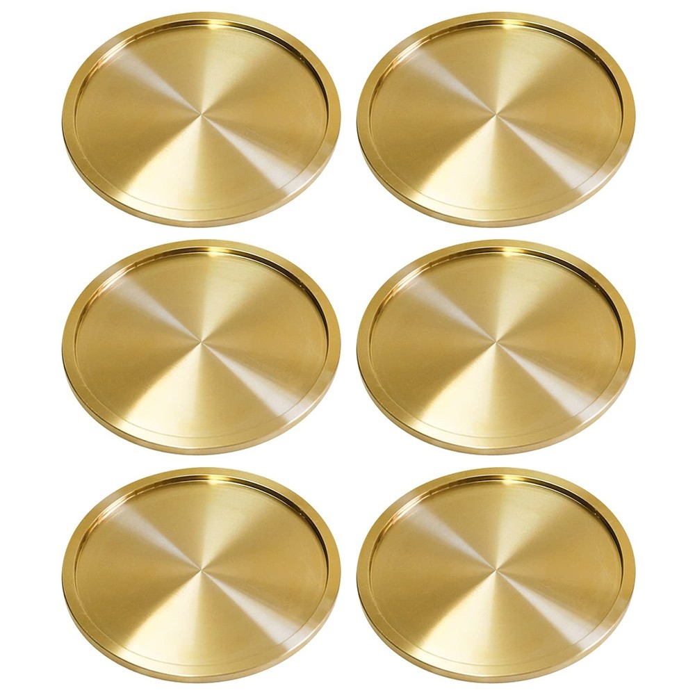 Heavy Brass Coasters for Drinks (6-Pack) - Solid Bronze Gold Coasters - Class...