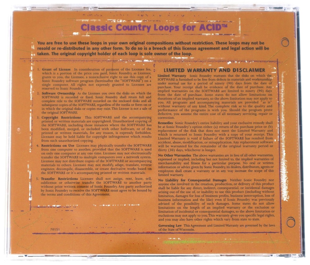 Sonic Foundry Classic Country Loops For Acid Sample/Sound Library/Sampling CD