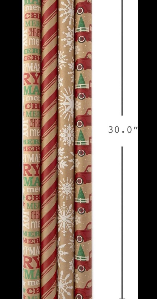 4 Hallmark Christmas Wrapping Paper Bundle with Cut Lines on Reverse 12