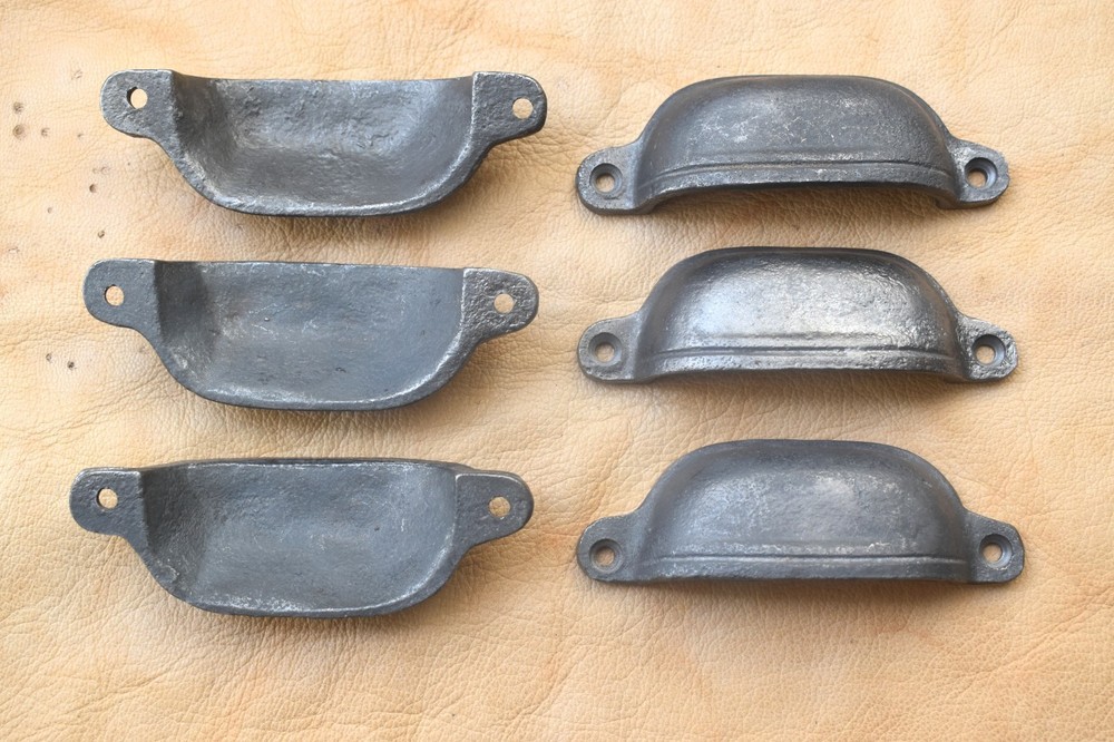 Vintage Cast Iron Drawer Cup Pulls, Rustic Kitchen Barn Door Knob Handles 6 pcs