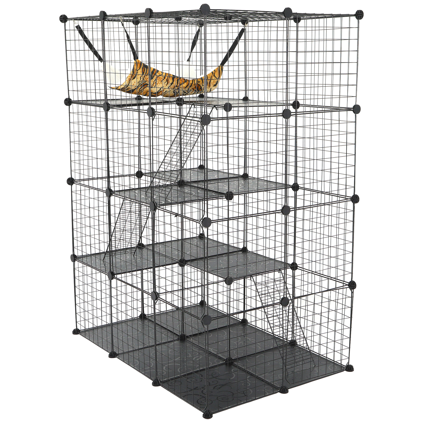 Large Cat Cage Enclosure Metal Wire 4-Tier Kennel DIY Playpen Catio w/ Hammock