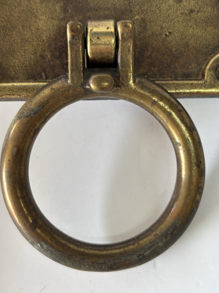 4 Salvage Rectangle Brass Drop Large Ring Double Screw Drawer Pulls 3.75"