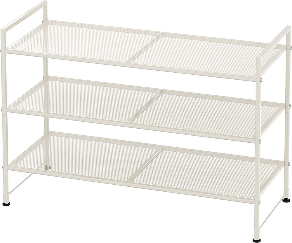 3-Tier Stackable Mesh Shoe Rack, White