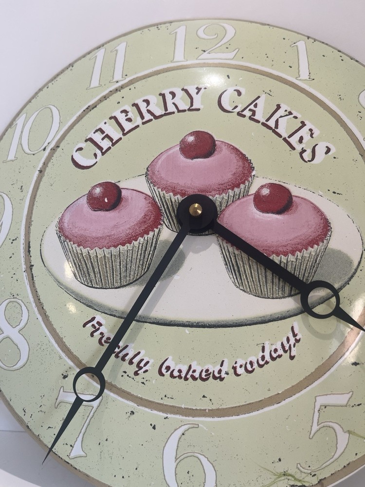 Roger Lascelles Cherry Cup Cakes Clock Retro Kitchen Bakery Decor 26.5cm